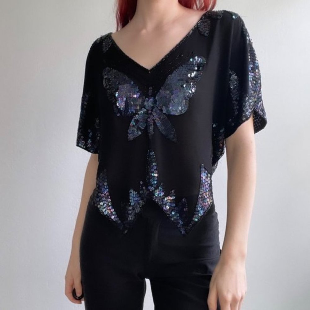 Free People butterfly sequins top small S